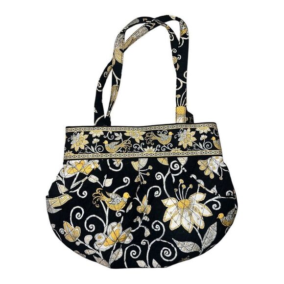 Vera Bradley Yellow Bird Morgan Shoulder Bag Multicolor Floral Black EUC - Picture 2 of 4